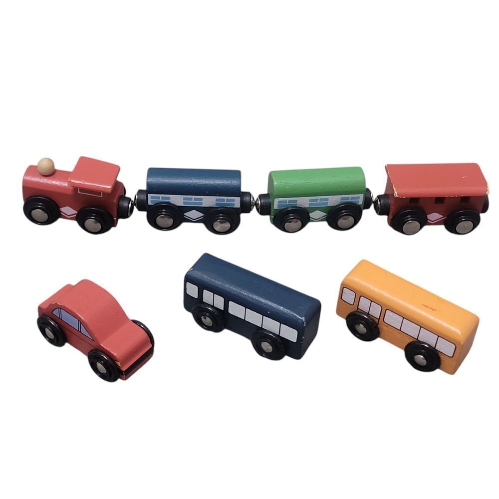 Wooden magnetic train and vehicles